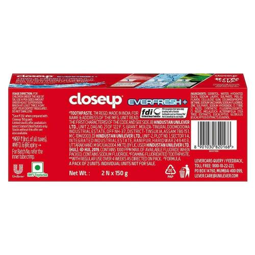 Close Up Everfresh+Anti-Germ Gel Toothpaste Red Hot 2X150 Gm