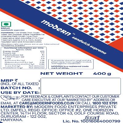 Modern Sandwich Supreme Bread 400 Gm
