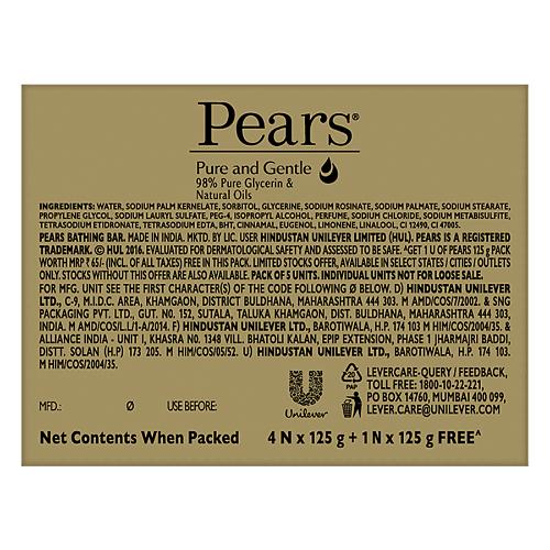 Pears Moisturising Bathing Bar Soap With Glycerine Pure & Gentle For Golden Glow 5X125 Gm
